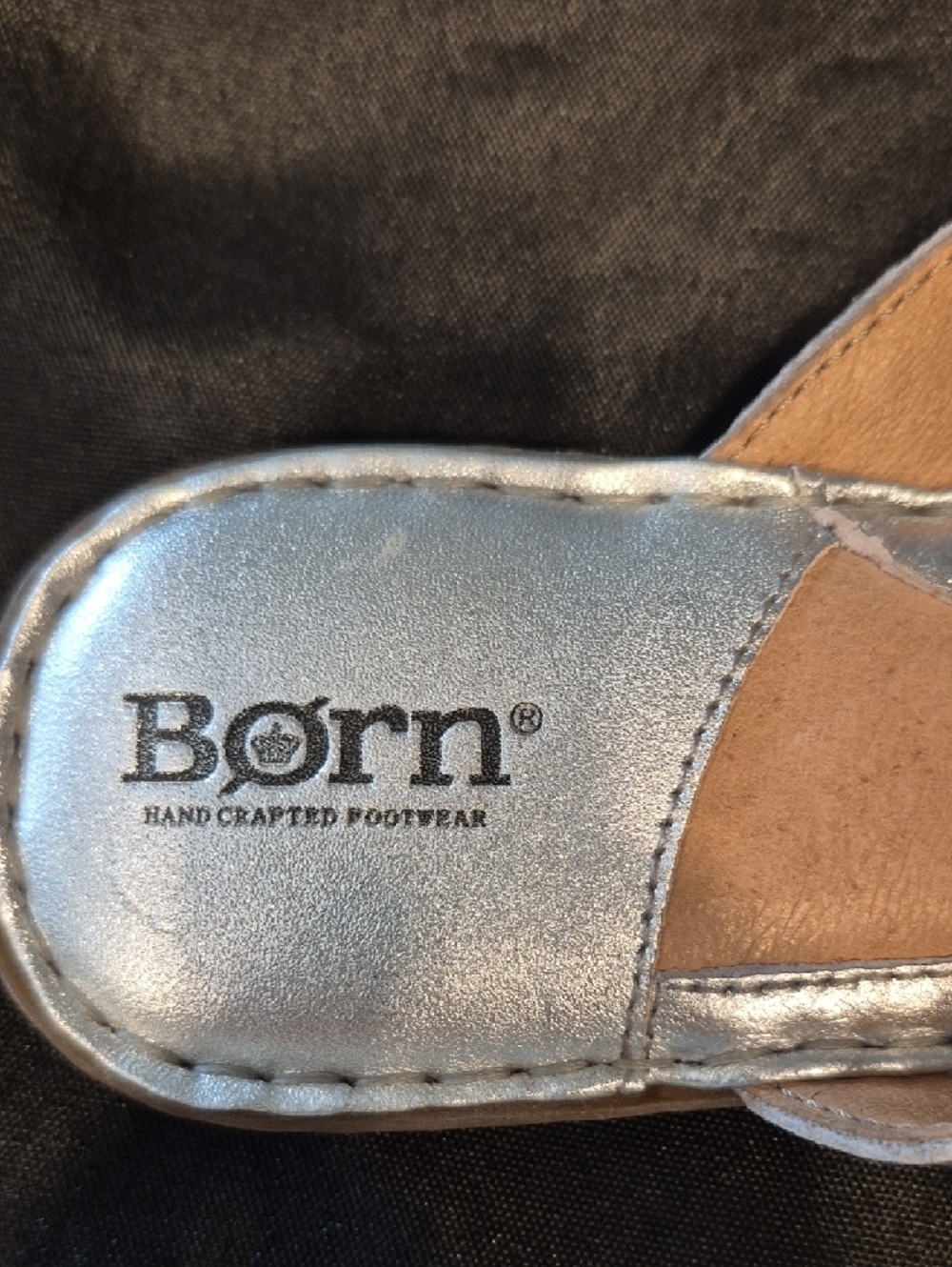 Born Metallic Silver Leather Floral Slide Flip Flop Sandals - Picture 2 of 8
